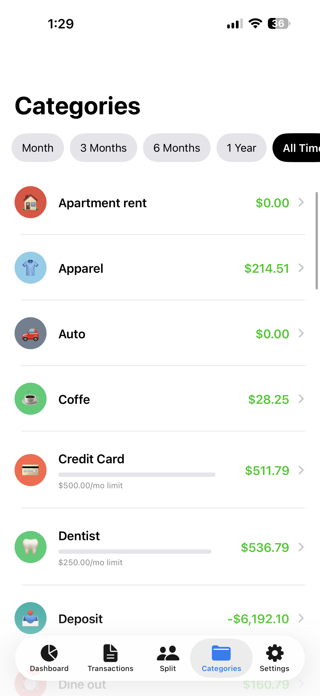 Autocategorize screen showing labeled transactions